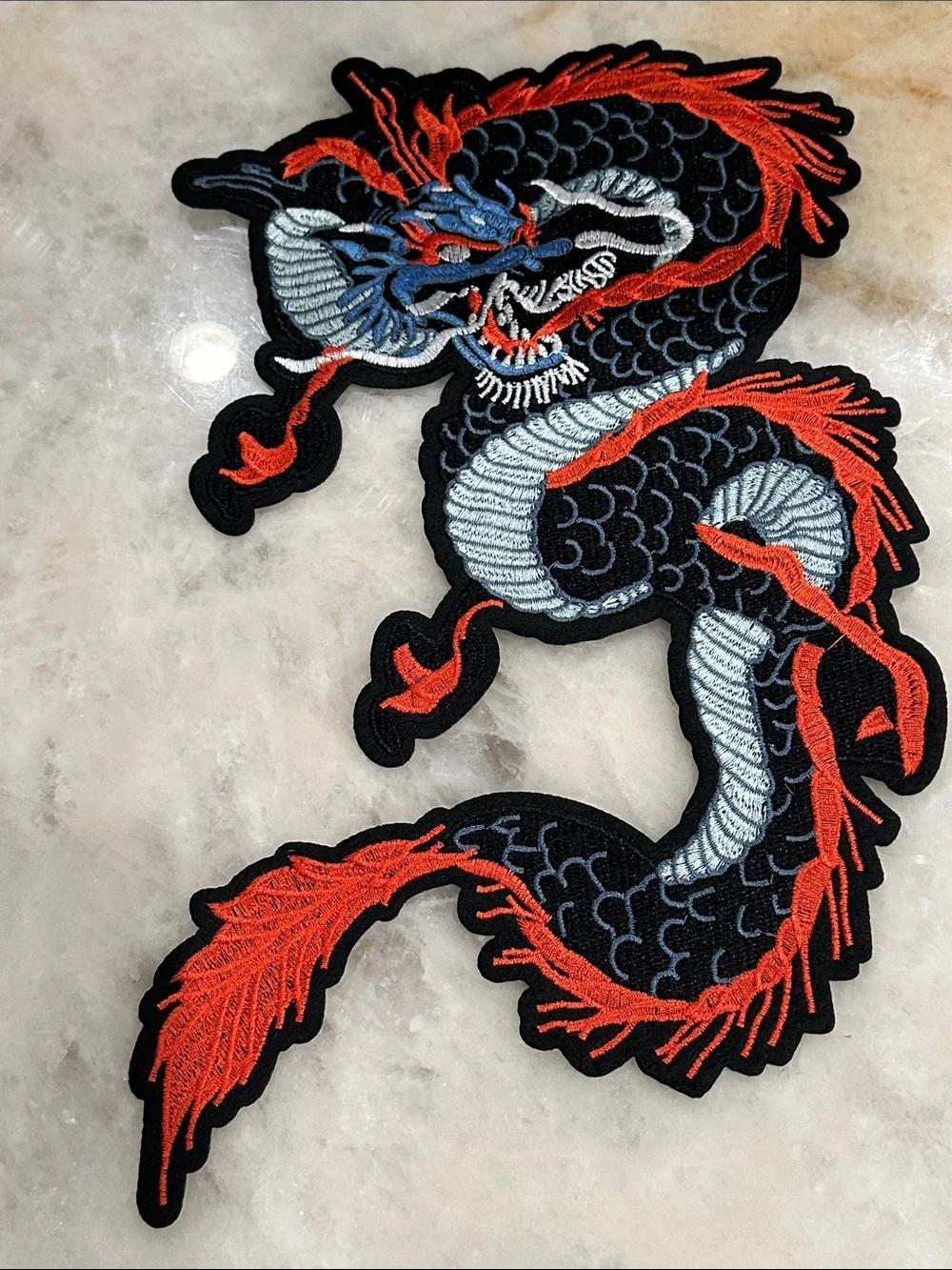Embroidered Dragon Patch - Black, Red & Light Blue